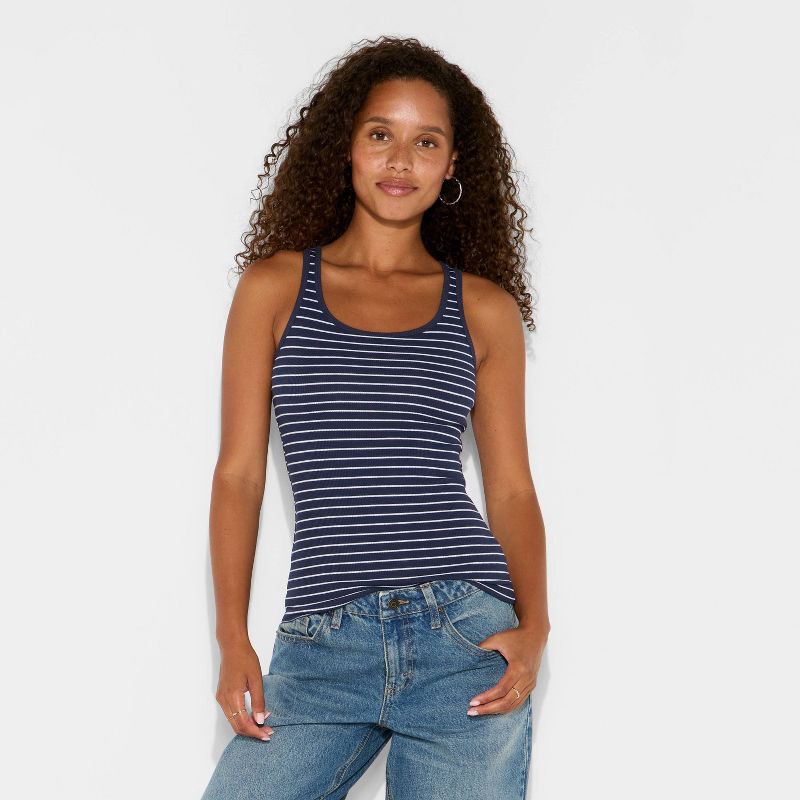 slide 2 of 3, Women's 90's Tank Top - Wild Fable™ Navy Blue Striped S, 1 ct