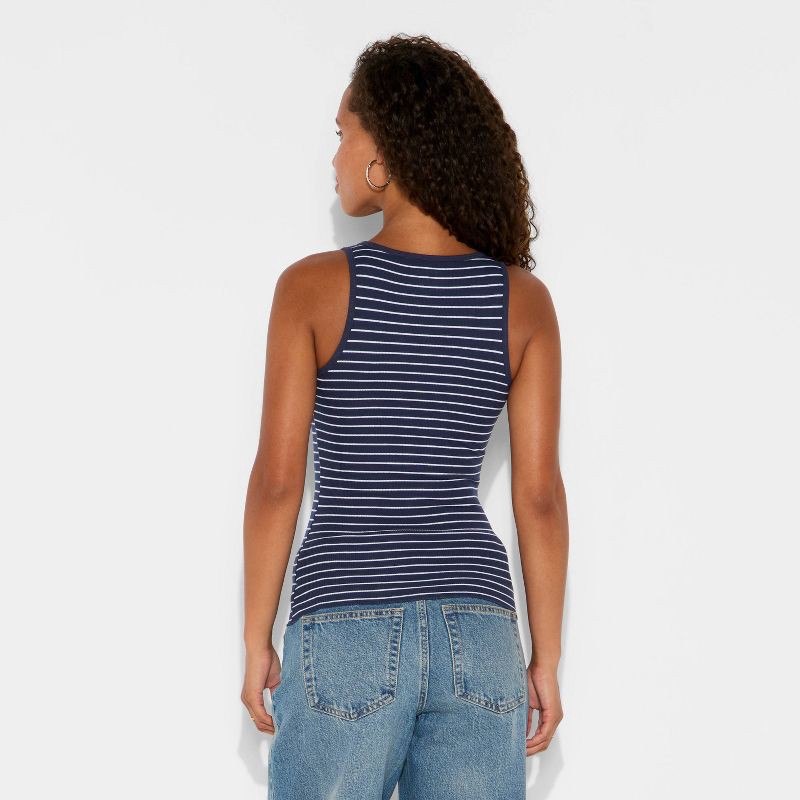 slide 3 of 3, Women's 90's Tank Top - Wild Fable™ Navy Blue Striped S, 1 ct