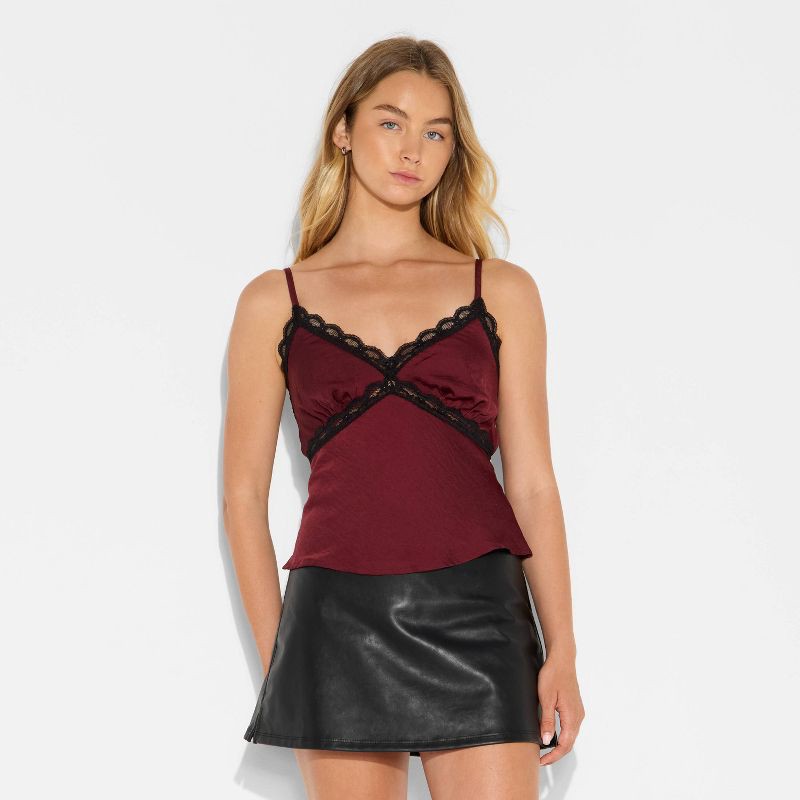 slide 2 of 3, Women's Lace Trim Tank Top - Wild Fable™ Burgundy S, 1 ct