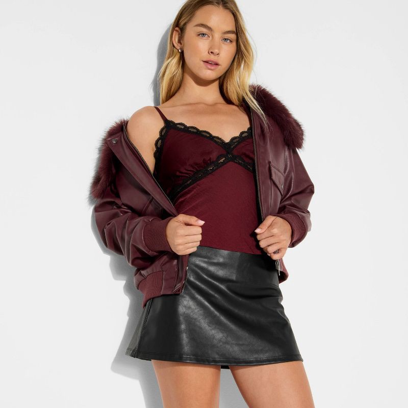 slide 1 of 3, Women's Lace Trim Tank Top - Wild Fable™ Burgundy S, 1 ct