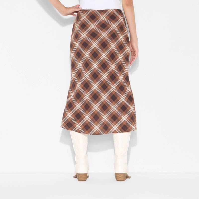 slide 3 of 3, Women's Midi Printed A-Line Skirt - Wild Fable™ Brown Plaid XS, 1 ct