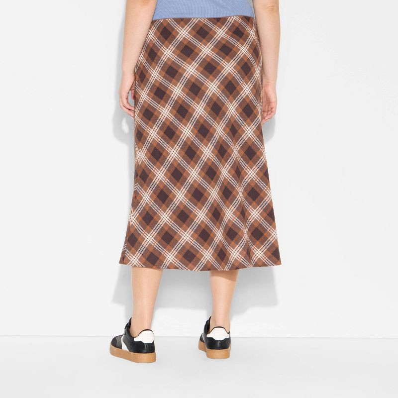 slide 3 of 3, Women's Midi Printed A-Line Skirt - Wild Fable™ Brown Plaid XXL, 1 ct