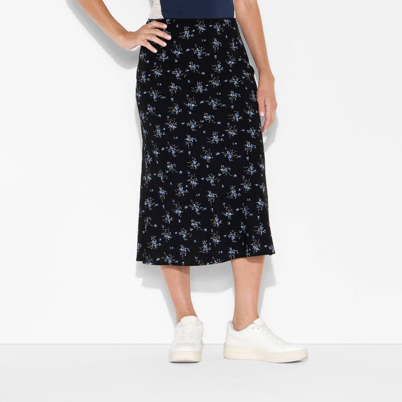 slide 2 of 3, Women's Midi Printed A-Line Skirt - Wild Fable™ Navy Blue Floral XXS, 1 ct