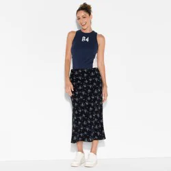 Women's Midi Printed A-Line Skirt - Wild Fable™ Navy Blue Floral XXS