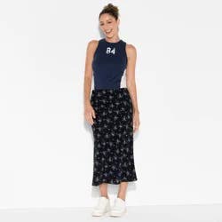 Women's Midi Printed A-Line Skirt - Wild Fable™ Navy Blue Floral L