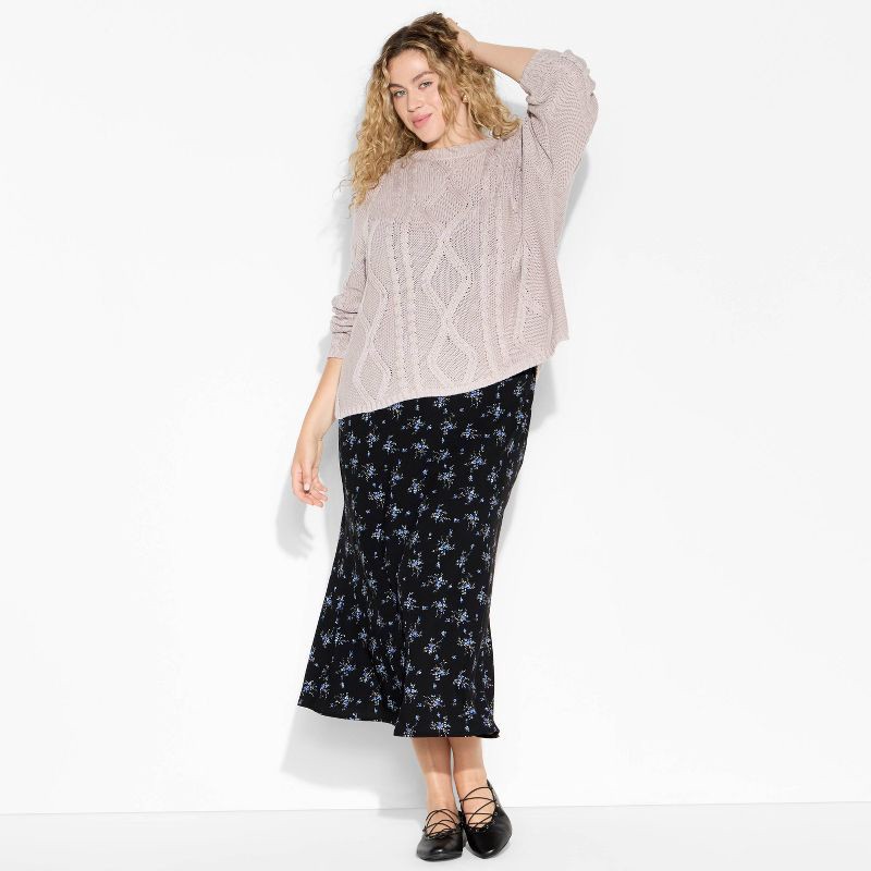 slide 1 of 3, Women's Midi Printed A-Line Skirt - Wild Fable™ Navy Blue Floral XXL, 1 ct