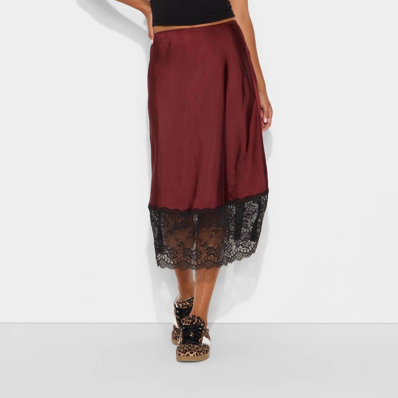 slide 2 of 3, Women's Lingerie Slip Midi Skirt - Wild Fable™ Burgundy L, 1 ct