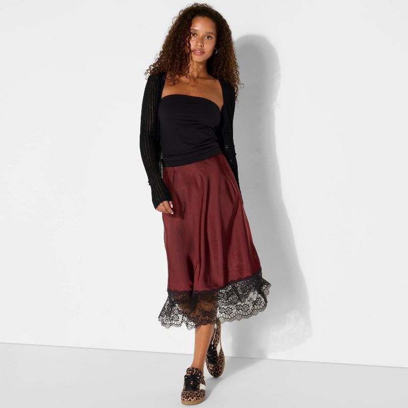 slide 1 of 3, Women's Lingerie Slip Midi Skirt - Wild Fable™ Burgundy L, 1 ct