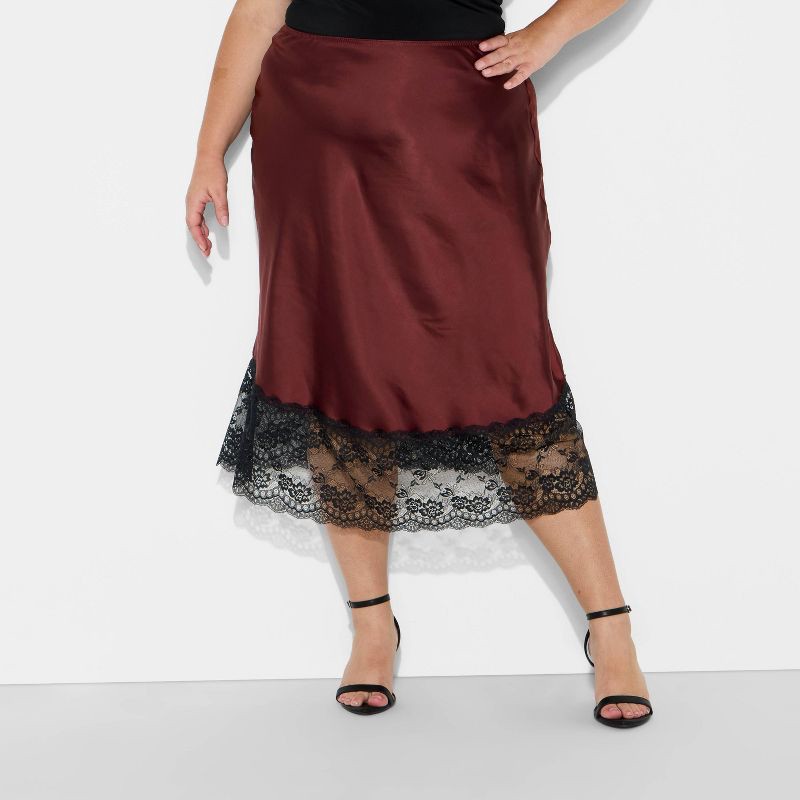 slide 2 of 3, Women's Lingerie Slip Midi Skirt - Wild Fable™ Burgundy XXL, 1 ct