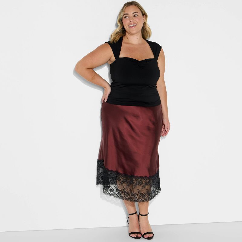slide 1 of 3, Women's Lingerie Slip Midi Skirt - Wild Fable™ Burgundy XXL, 1 ct