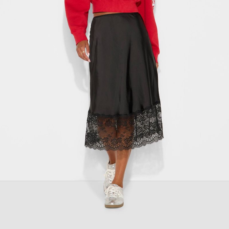 slide 2 of 3, Women's Lingerie Slip Midi Skirt - Wild Fable™ Black XL, 1 ct