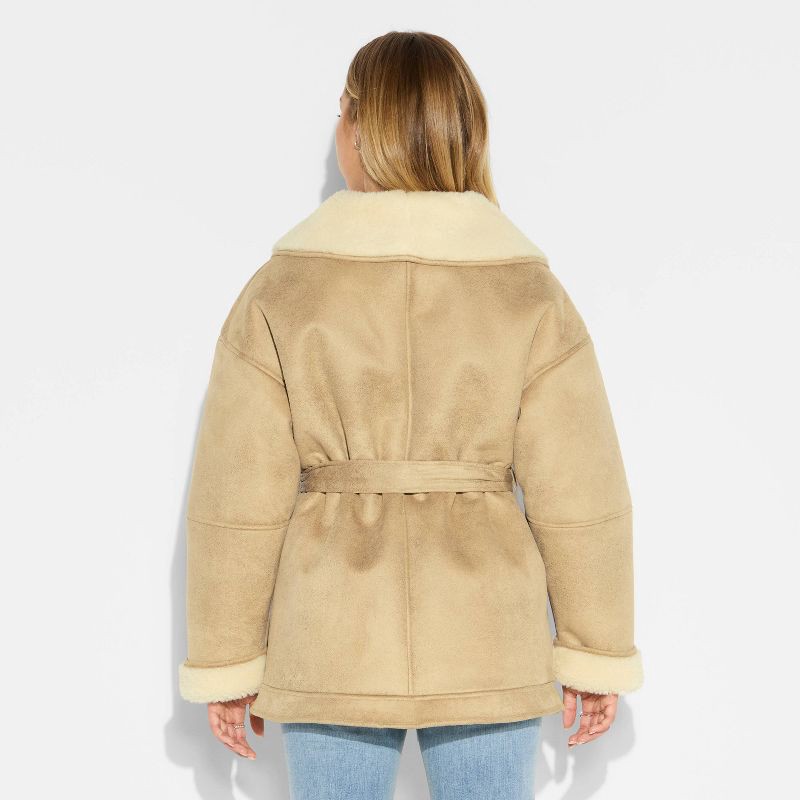 slide 3 of 3, Women's Shawl Collar Shearling Coat - Wild Fable™ Tan S, 1 ct