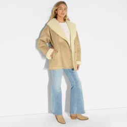 Women's Shawl Collar Shearling Coat - Wild Fable™ Tan S