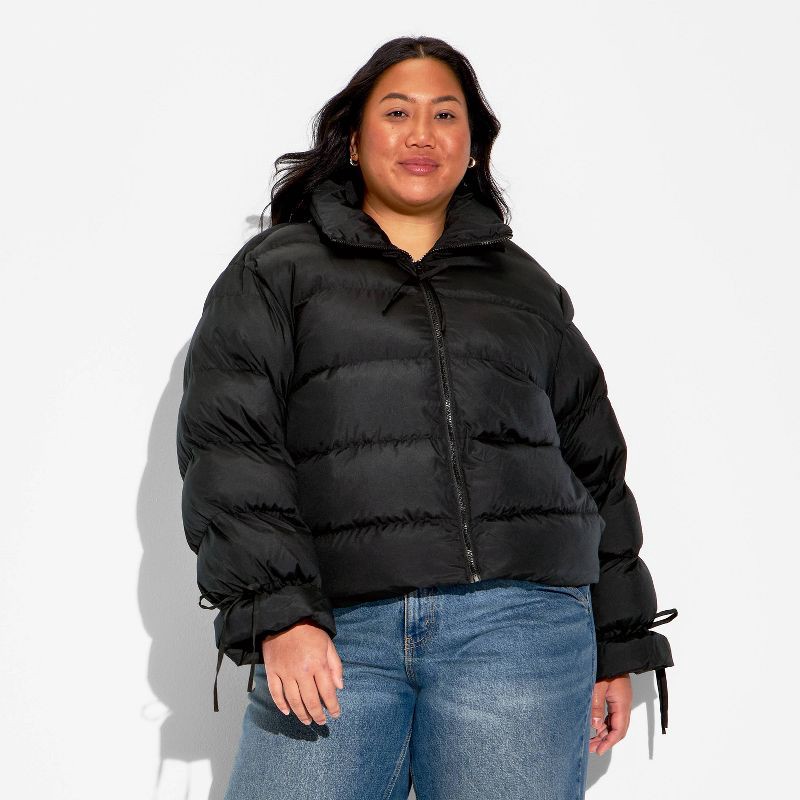 slide 2 of 3, Women's Bow Puffer Jacket - Wild Fable™ Black XXL, 1 ct