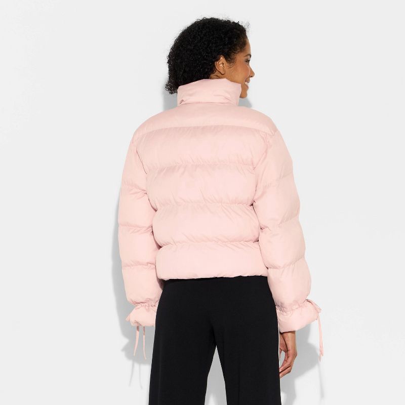 slide 3 of 3, Women's Bow Puffer Jacket - Wild Fable™ Pink S, 1 ct