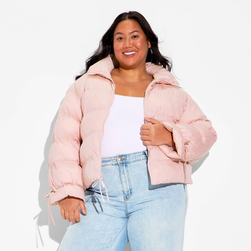 slide 2 of 3, Women's Bow Puffer Jacket - Wild Fable™ Pink XXL, 1 ct