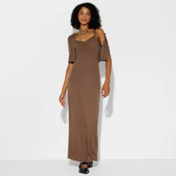 Women's Ribbed Maxi Bodycon Dress and Cardigan Set - Wild Fable™ Brown M