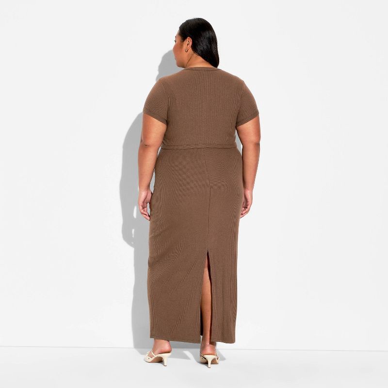slide 3 of 3, Women's Ribbed Maxi Bodycon Dress and Cardigan Set - Wild Fable™ Brown XXL, 1 ct