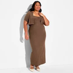 Women's Ribbed Maxi Bodycon Dress and Cardigan Set - Wild Fable™ Brown XXL
