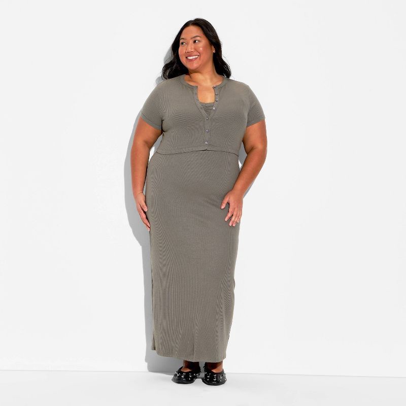 slide 2 of 3, Women's Ribbed Maxi Bodycon Dress and Cardigan Set - Wild Fable™ Dark Gray XXL, 1 ct