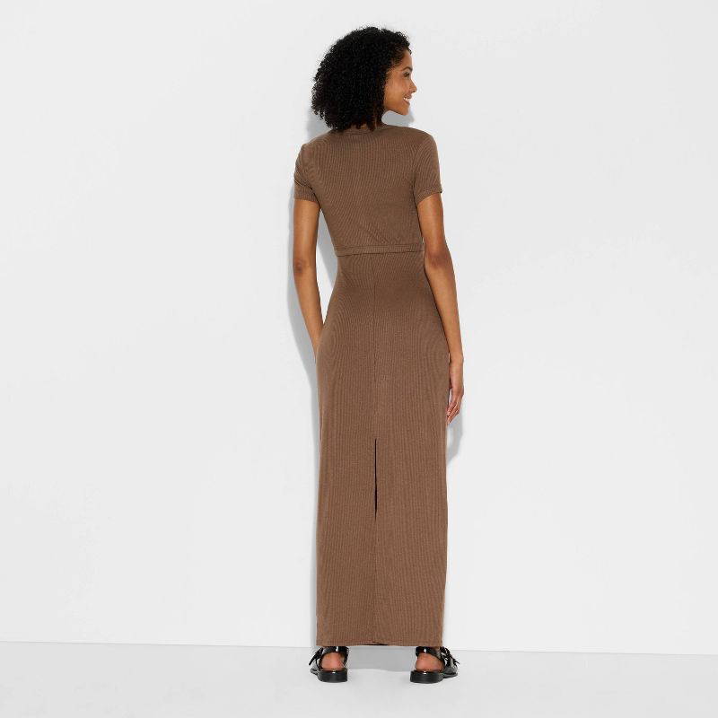 slide 3 of 3, Women's Ribbed Maxi Bodycon Dress and Cardigan Set - Wild Fable™ Brown S, 1 ct