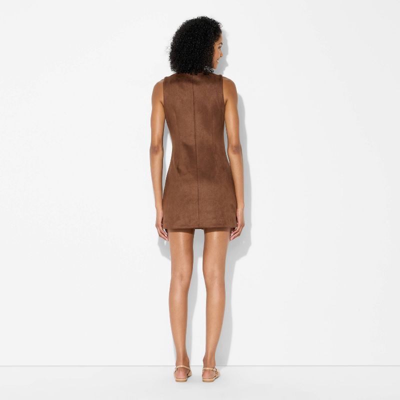 slide 3 of 3, Women's Faux Suede Button-Front Mini A-Line Dress - Wild Fable™ Brown XS, 1 ct