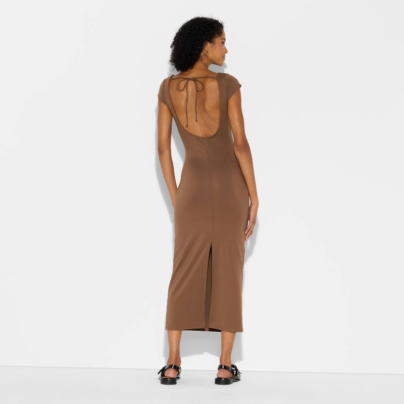 slide 3 of 3, Women's Backless Cap Sleeve Midi Bodycon Dress - Wild Fable™ Brown M, 1 ct