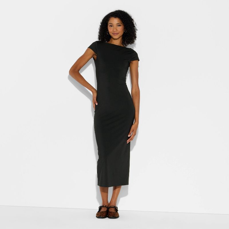 slide 2 of 3, Women's Backless Cap Sleeve Midi Bodycon Dress - Wild Fable™ Black L, 1 ct