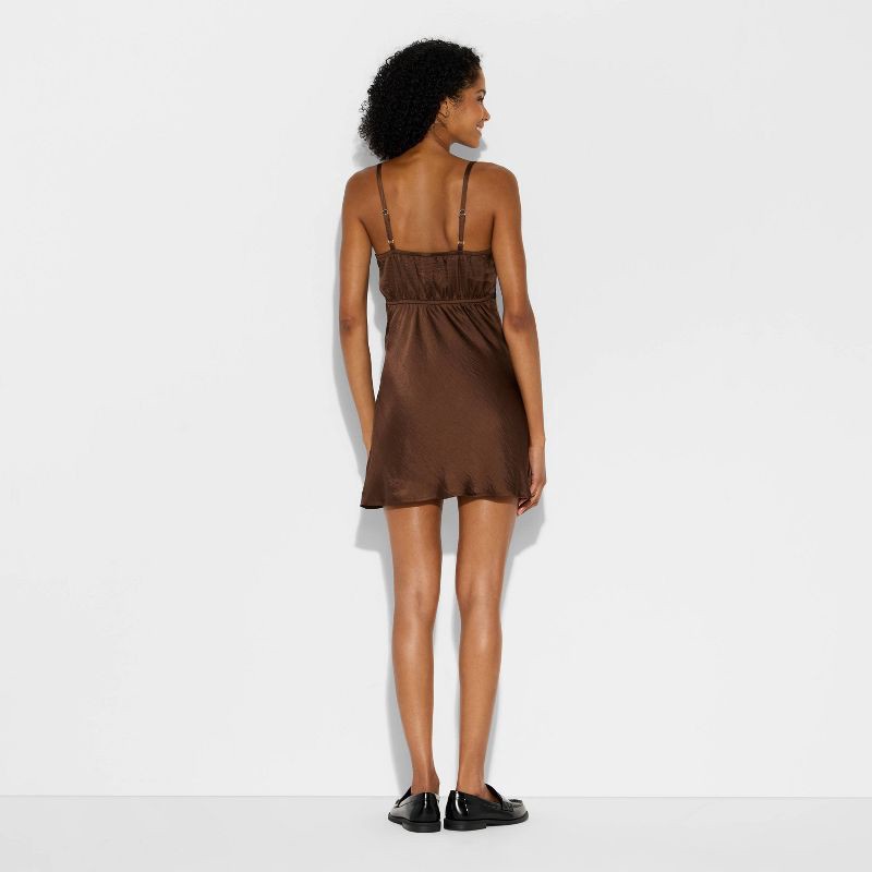 slide 3 of 3, Women's Lace Trim Mini Slip Dress - Wild Fable™ Dark Brown S, 1 ct