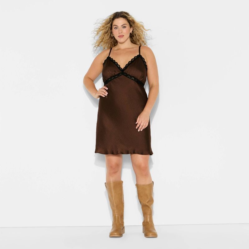 slide 3 of 3, Women's Lace Trim Mini Slip Dress - Wild Fable™ Dark Brown XXL, 1 ct