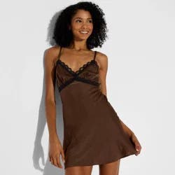 Women's Lace Trim Mini Slip Dress - Wild Fable™ Dark Brown XS