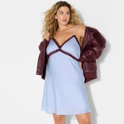 Women's Lace Trim Mini Slip Dress - Wild Fable™ Light Blue XXL