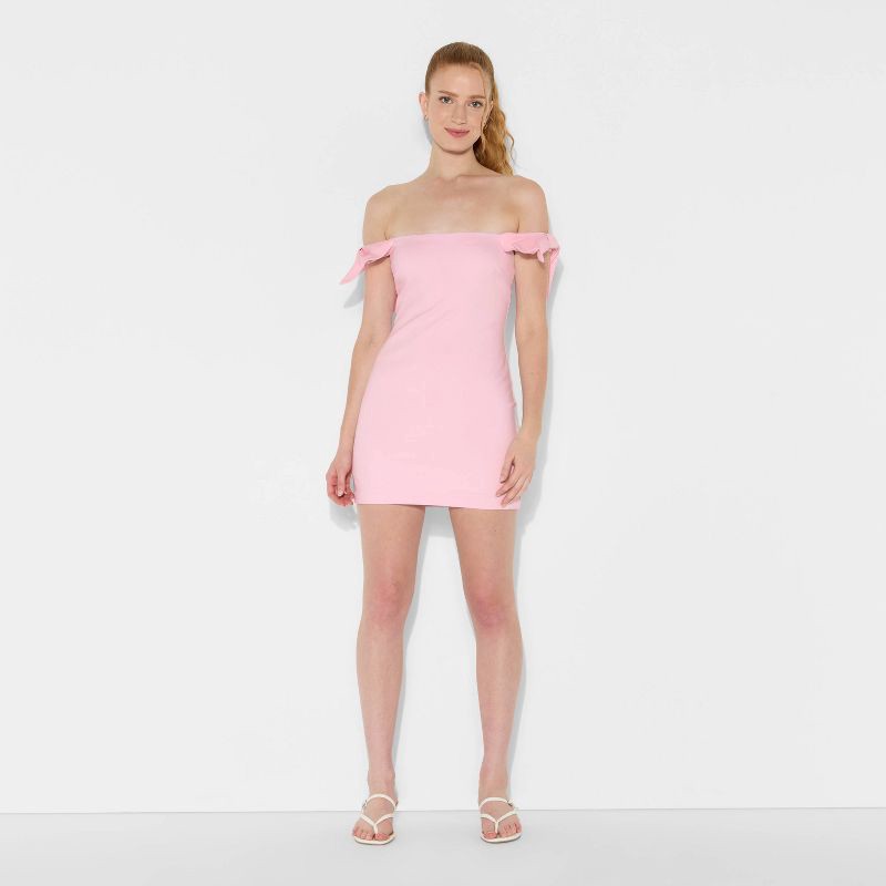 slide 2 of 3, Women's Bow Short Sleeve Mini A-Line Dress - Wild Fable™ Light Pink M, 1 ct