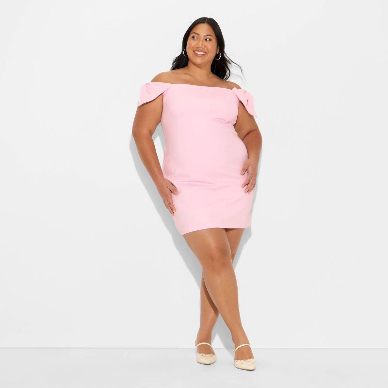 slide 2 of 3, Women's Bow Short Sleeve Mini A-Line Dress - Wild Fable™ Light Pink XXL, 1 ct