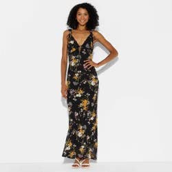 Women's Lace Trim Maxi Empire Waist Dress - Wild Fable™ Black Floral S