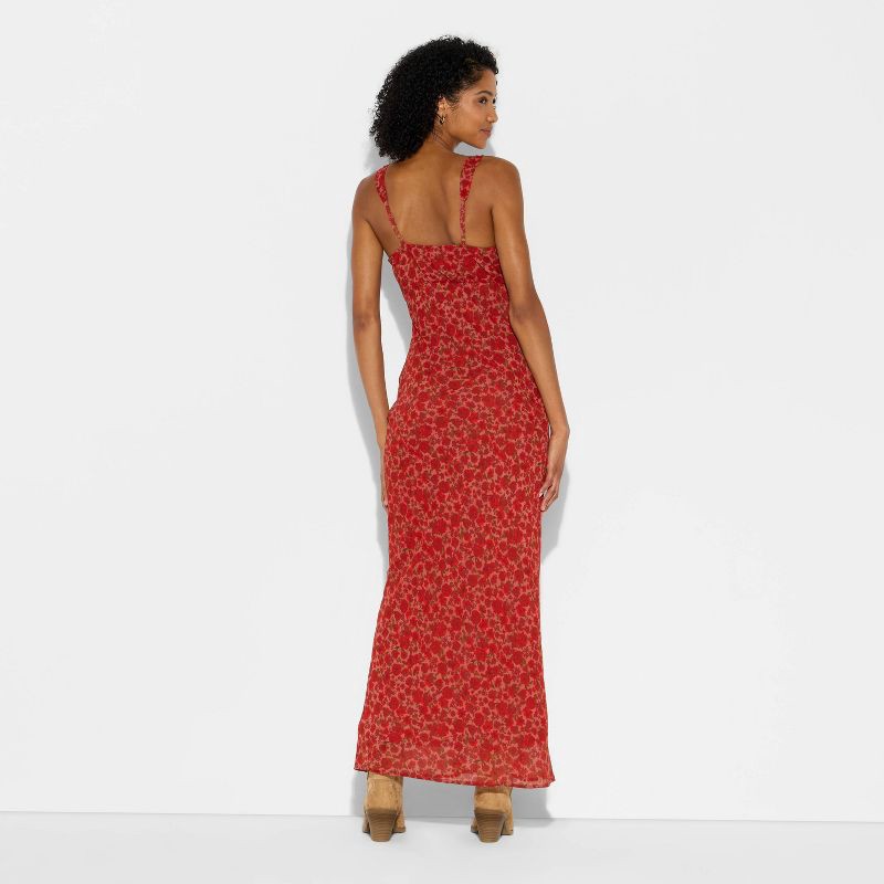 slide 3 of 3, Women's Lace Trim Maxi Empire Waist Dress - Wild Fable™ Assorted Reds Floral XL, 1 ct