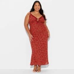 Women's Lace Trim Maxi Empire Waist Dress - Wild Fable™ Assorted Reds Floral XXL