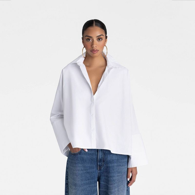 slide 1 of 3, KBB by KAHLANA Women's Long Sleeve 'The A-Line Shirt' - White XL, 1 ct