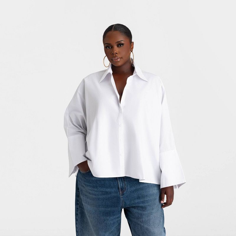 slide 1 of 3, KBB by KAHLANA Women's Long Sleeve 'The A-Line Shirt' - White XXL, 1 ct