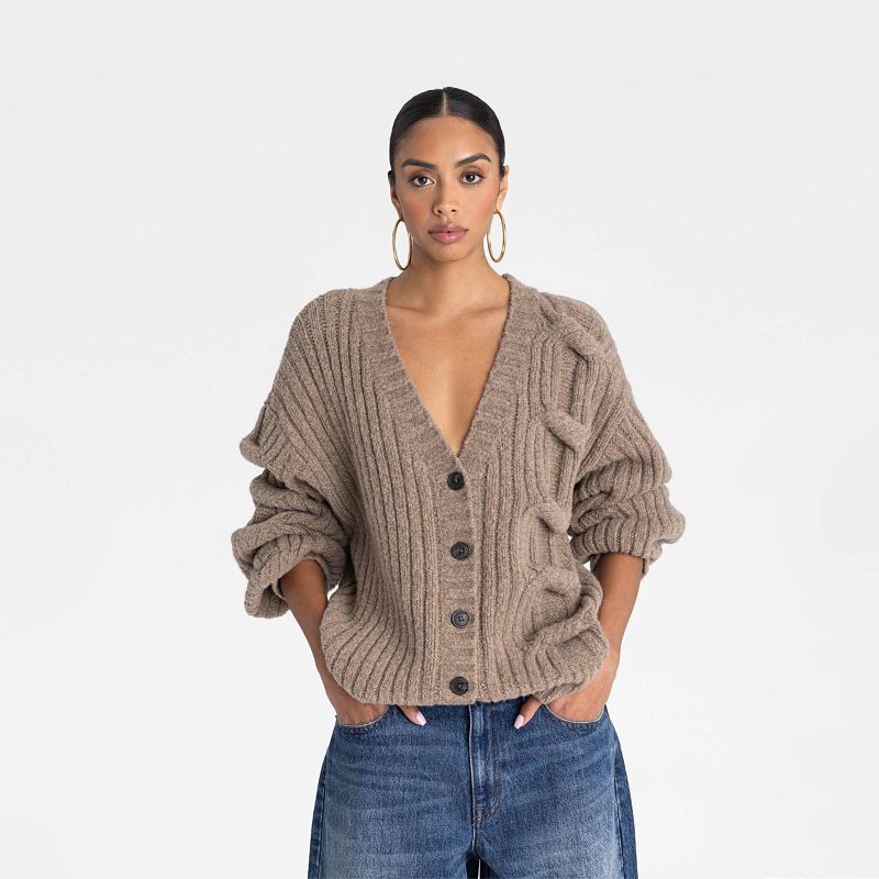 Karen　ベージュ KBB by KAHLANA Women's 'The Cable Mix Cardi' - Tan XS | Shipt