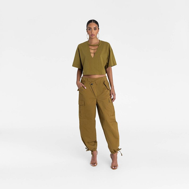 slide 3 of 3, KBB by KAHLANA Women's Mid-Rise Straight Leg 'The Cargo Jogger' - Tan M, 1 ct