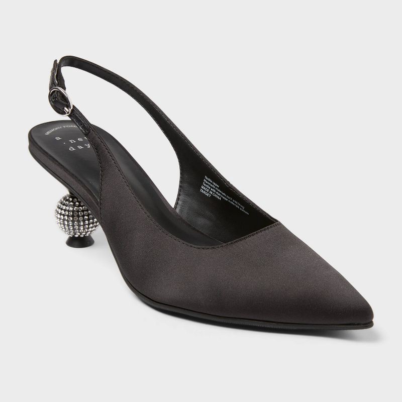 slide 1 of 3, Women's Simone Rhinestone Ball Heels - A New Day™ Black 6.5, 1 ct