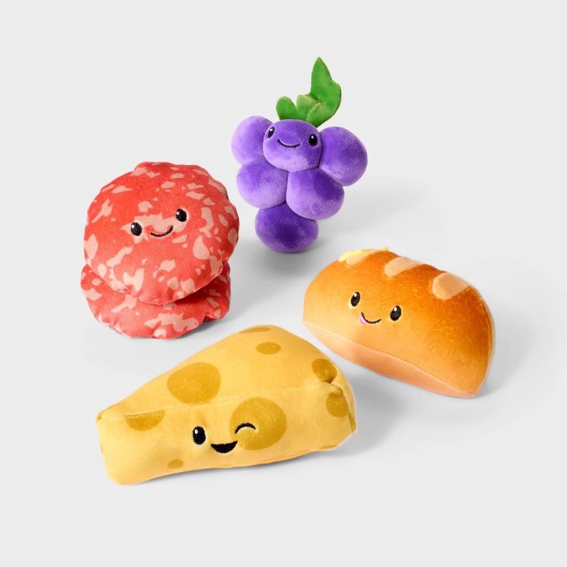 slide 1 of 3, Charcuterie Box Set Swiss Cheese, Salami, Grapes, Bread 4pc Plush - Gigglescape™, 4 ct