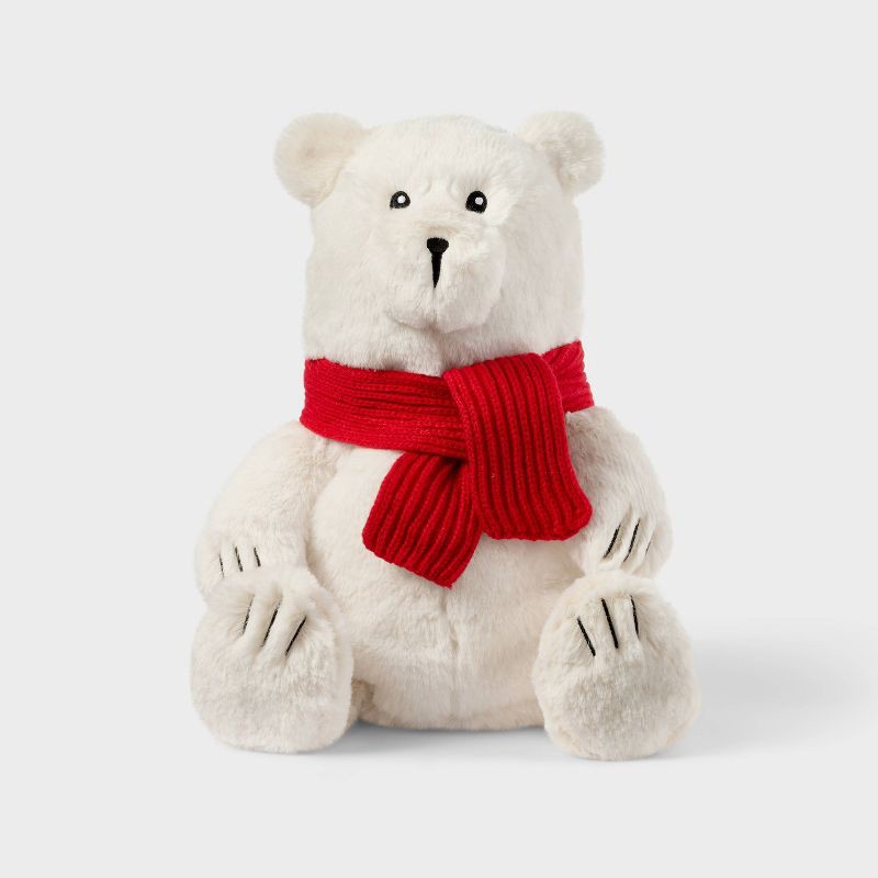 slide 1 of 3, 12'' Polar Bear with Scarf Stuffed Animal - Gigglescape™, 1 ct