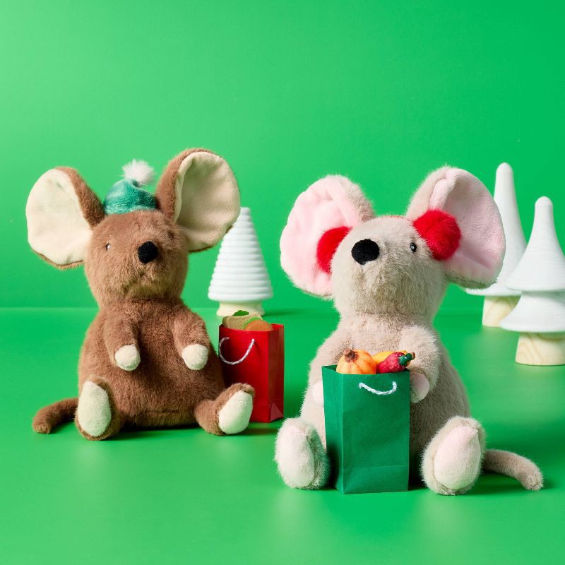 slide 2 of 4, 7" Tan Mouse with Red Ear Muffs Stuffed Animal - Gigglescape™, 1 ct