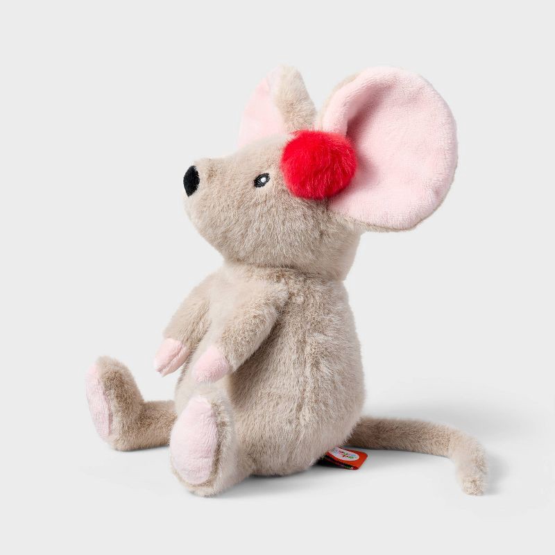 slide 3 of 4, 7" Tan Mouse with Red Ear Muffs Stuffed Animal - Gigglescape™, 1 ct