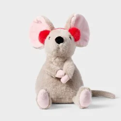 7" Tan Mouse with Red Ear Muffs Stuffed Animal - Gigglescape™