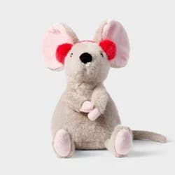 7" Tan Mouse with Red Ear Muffs Stuffed Animal - Gigglescape™