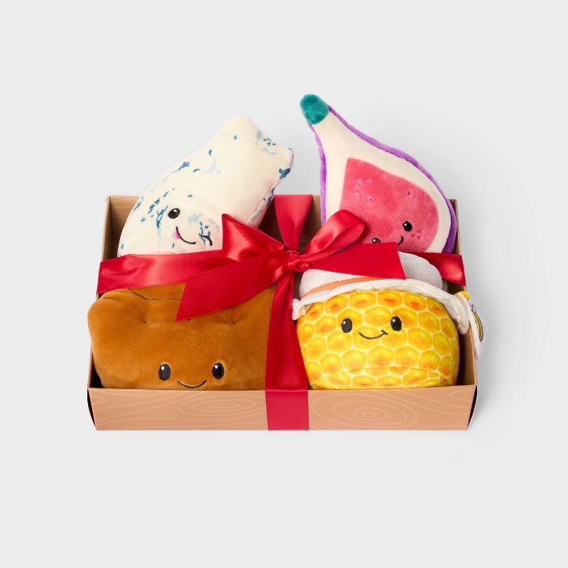 slide 3 of 3, Charcuterie Box Set Fig, Blue Cheese, Honey, Round Cracker 4pc Plush - Gigglescape™, 4 ct
