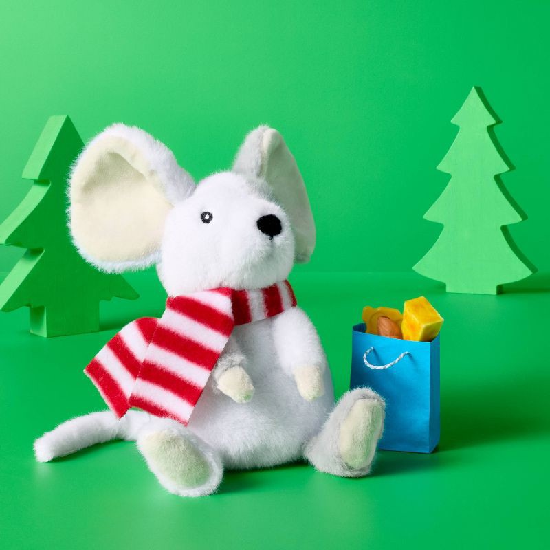 slide 2 of 3, 7'' Mouse White and Gray with Striped Scarf Stuffed Animal - Gigglescape™, 1 ct